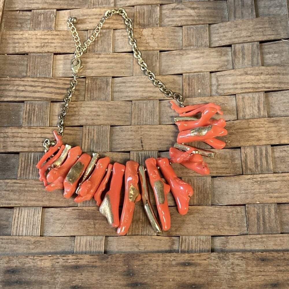 Chicos Bib Necklace Faux Coral Boho Chunky Statement Choker Modern Costume